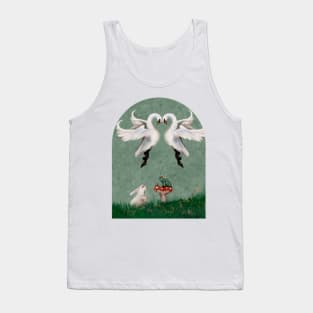 Fairytale Meeting A frog king and white rabbit meet in a spring meadow  with swans cottagecore watercolor Tank Top